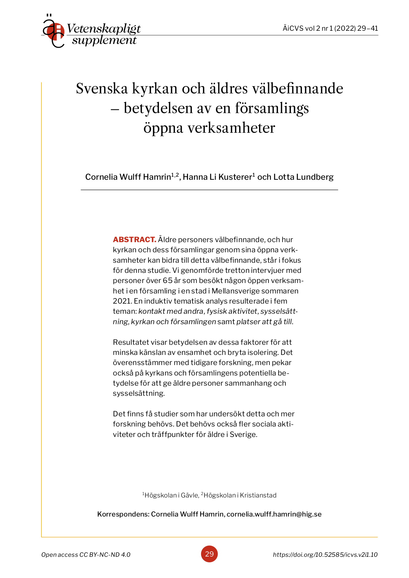 Titelsida för artikel Wulff Hamrin m fl